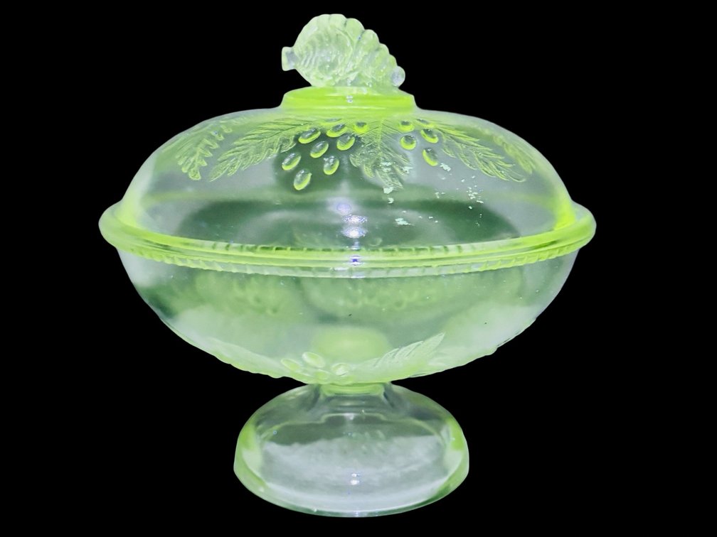 UV Reactive Pressed Glass Covered Pedestal Compote