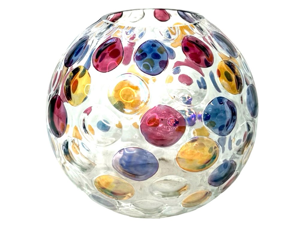 Iridescent Multicolored Dimpled Art Glass Spherical Vase