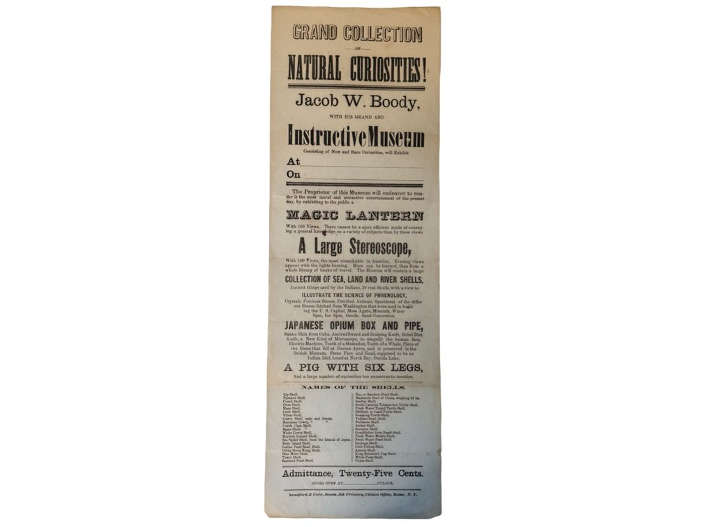 Jacob W. Boody Grand Collection of Natural Curiosities Broadside