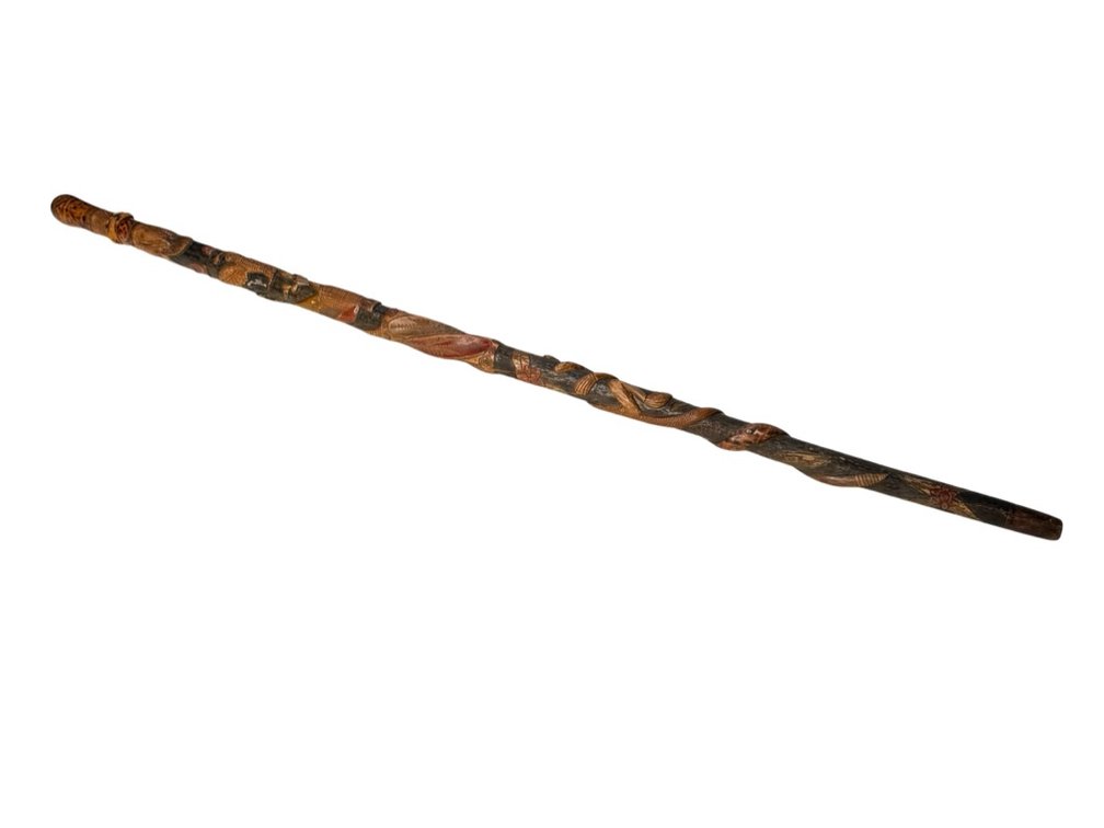 Carved Wood Walking Stick Tijuana, Mex