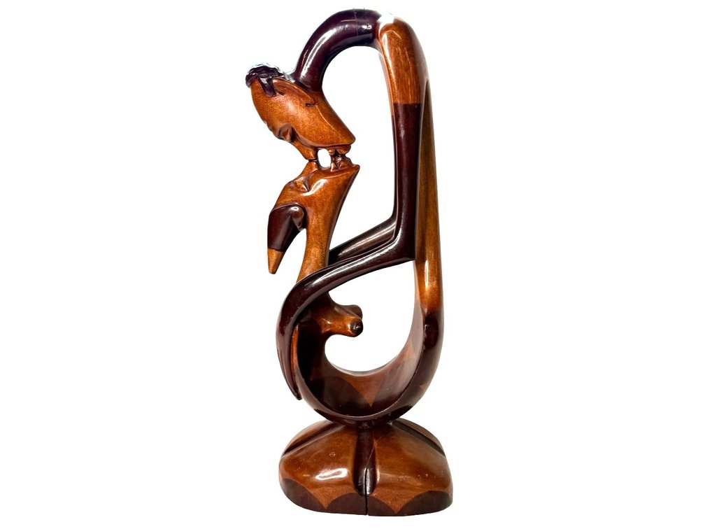 Carved Two-Tone Wood Kissing Figures Sculpture