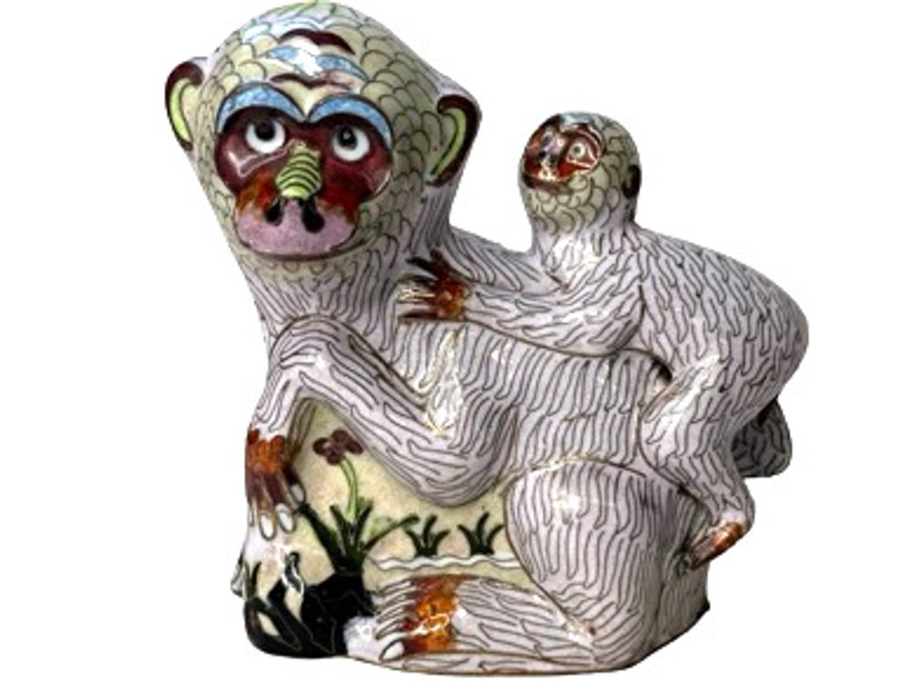 Cloisonné Enamel Monkey and Baby Figurine