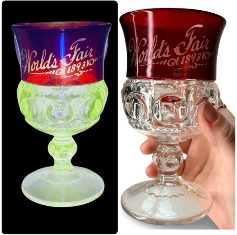 1893 World's Fair Ruby-Stained Pressed Glass Goblet