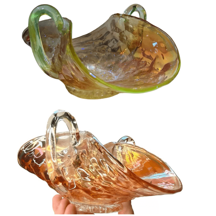 Marigold Carnival Glass Basket - UV Reactive