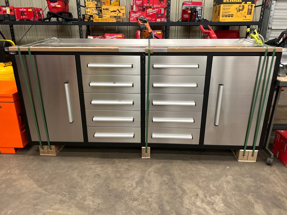 Unused Steelman 88in 10 Drawer 2 Cabinet Door Stainless Workbench
