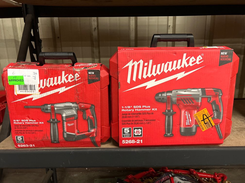 Milwaukee 1 1/8in SDS Plus Rotary Hammer and 5/8in SDS Plus Rotary Hammer, 2pcs, inv #c47315, 47003