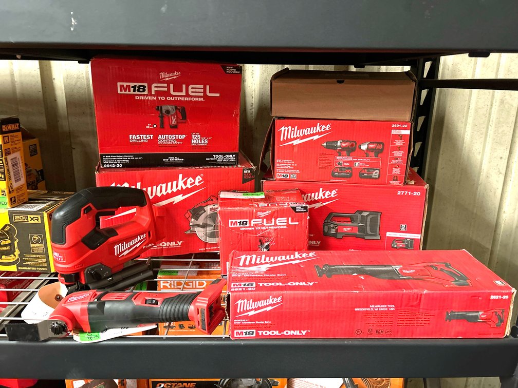 Assorted Milwaukee M18 Power Tools, includes Battery and Charger, inv #td1043