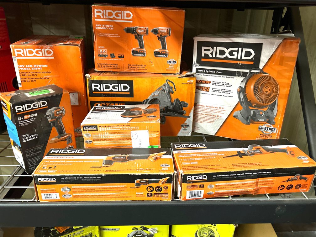 Assorted Ridgid 18V Power Tools, includes Battery and Charger, 8pcs, inv #c44573