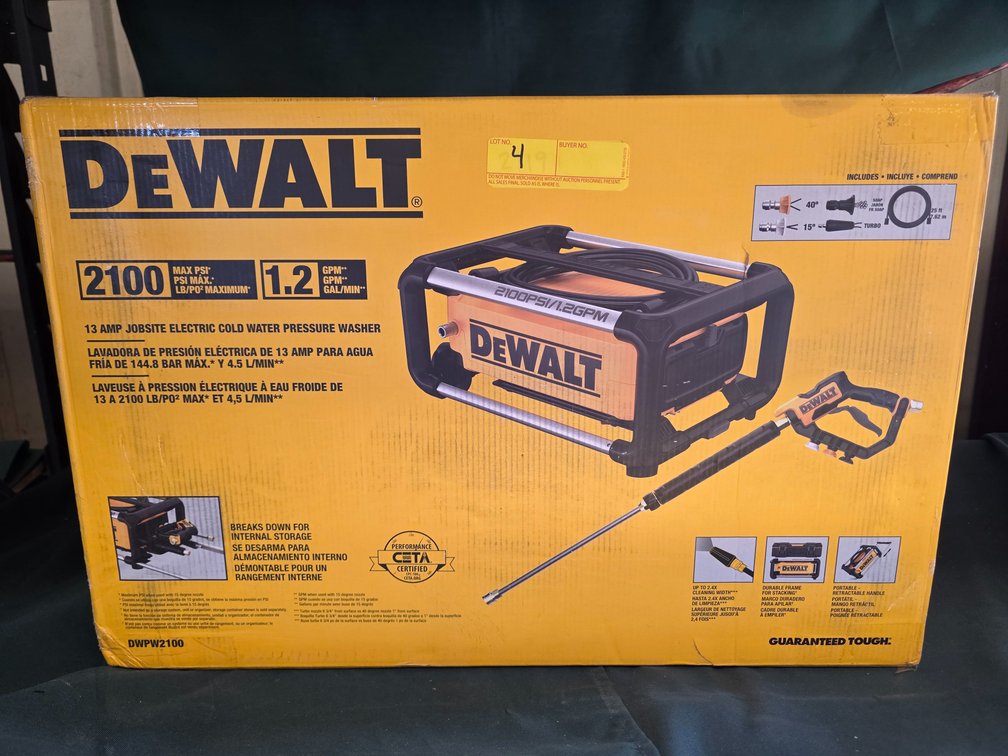 Dewalt 2100psi 1.2gpm Jobsite Electric Cold Water Pressure Washer, inv: 11c0612c329