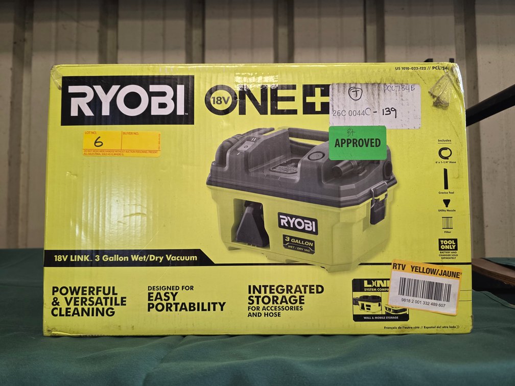 Ryobi 18v Link 3 Gallon Wet/Dry Vacuum, inv: 26c0044c139