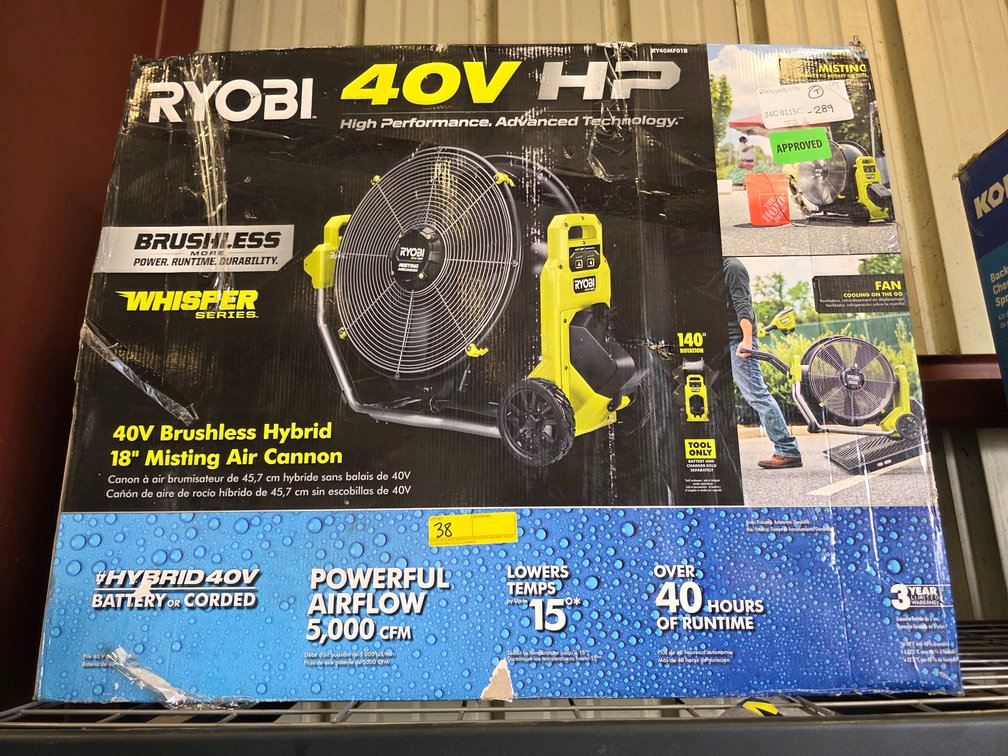 Ryobi 40v Brushless Hybrid 18" Misting Fan, inv: 24c0115c289