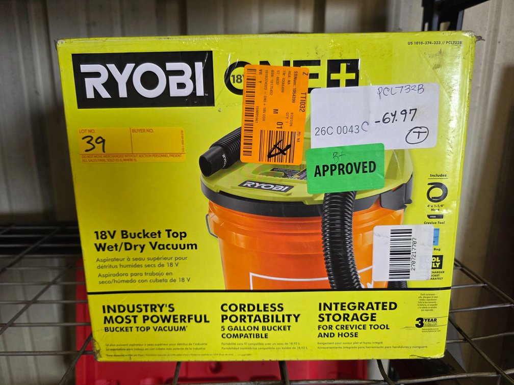 Ryobi 18v Bucket Top Wet/Dry Vacuum, inv: 26c0043c64.97