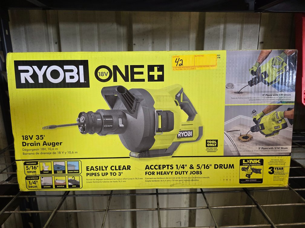 Ryobi 18v One+ 35' Drain Auger, inv: 21c0193c177