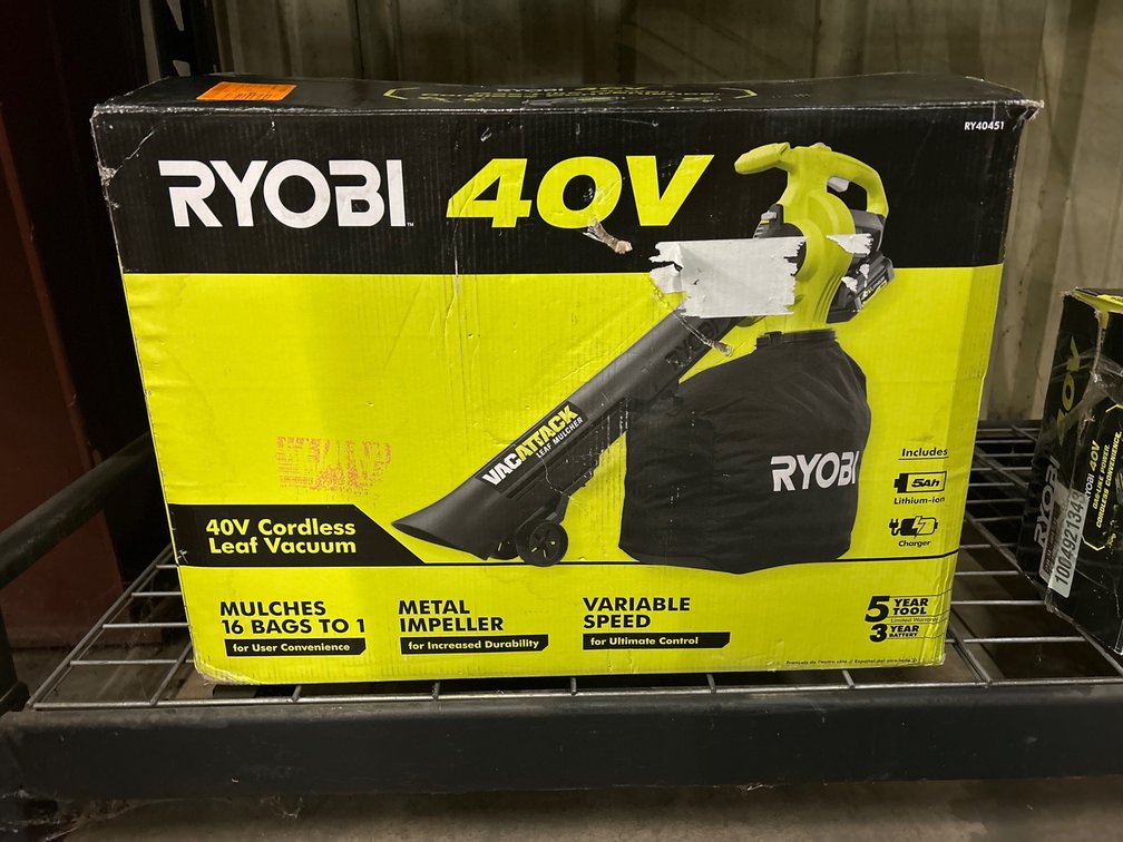 Ryobi 40V Leaf Vac, includes Battery and Charger 