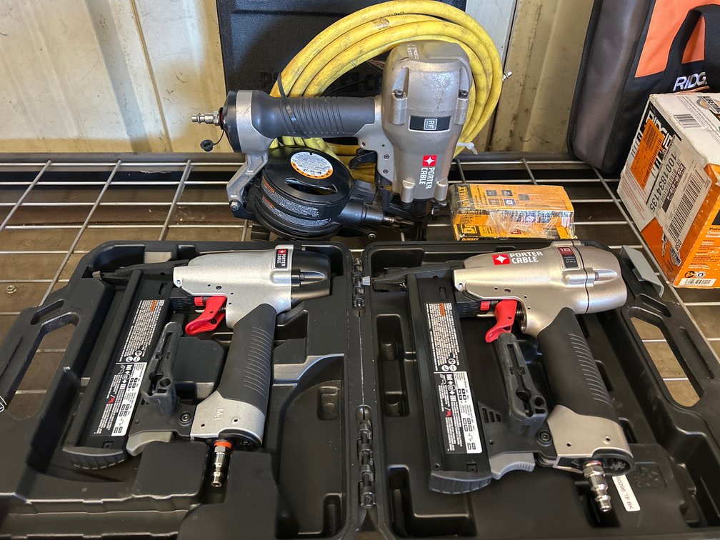 Porter Cable Pneumatic Nailers, 3pcs + Accessories, inv #c11172