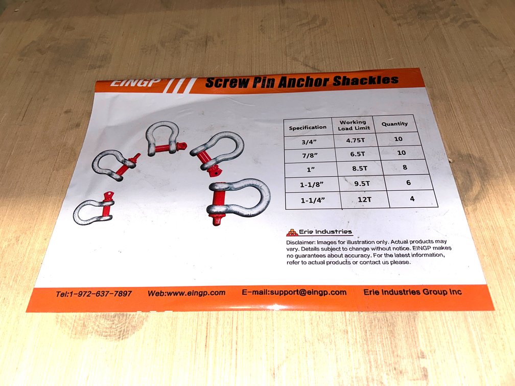 Unused Erie Industries Screw Pin Anchor Shackles, 38pcs