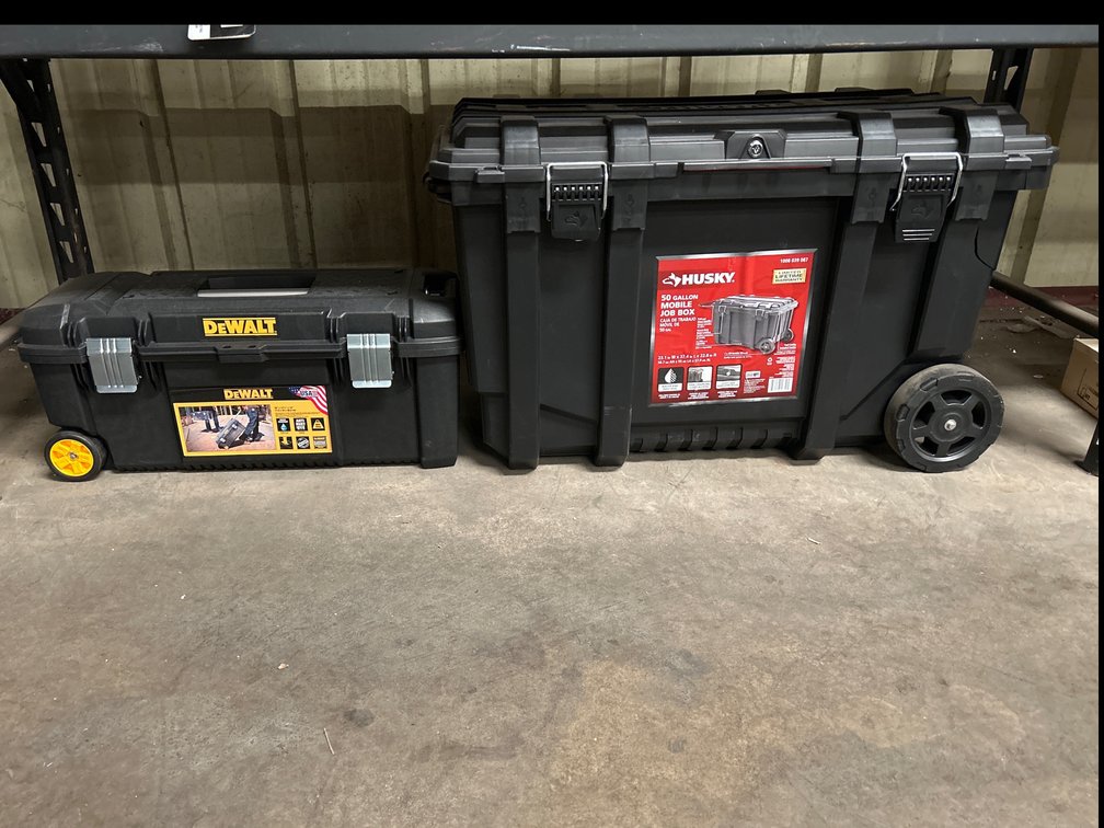 Husky 50 Gallon Job Box and DeWalt 28in Job Box, 2pcs