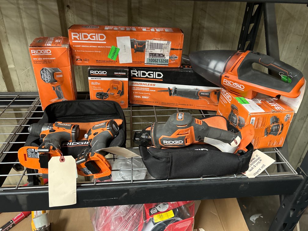 Ridgid 18V Power Tools, includes Battery and Charger, 8pcs, inv #rib9tk1073