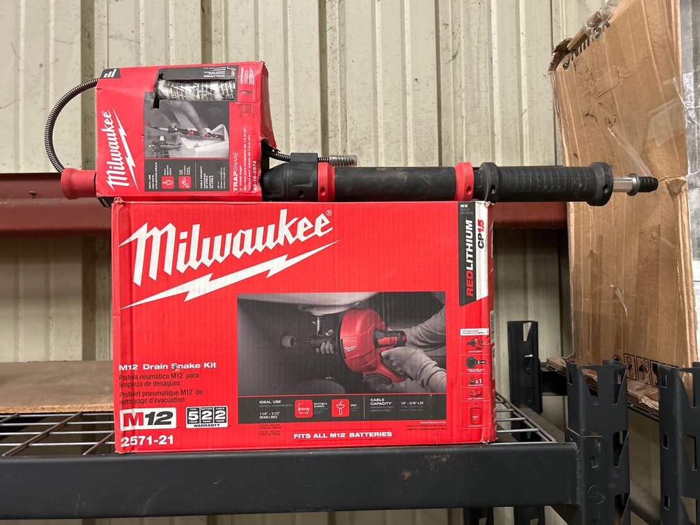 Milwaukee M12 Drain Snake Kit, includes Battery, Charger and Trap Snake, inv #c42399