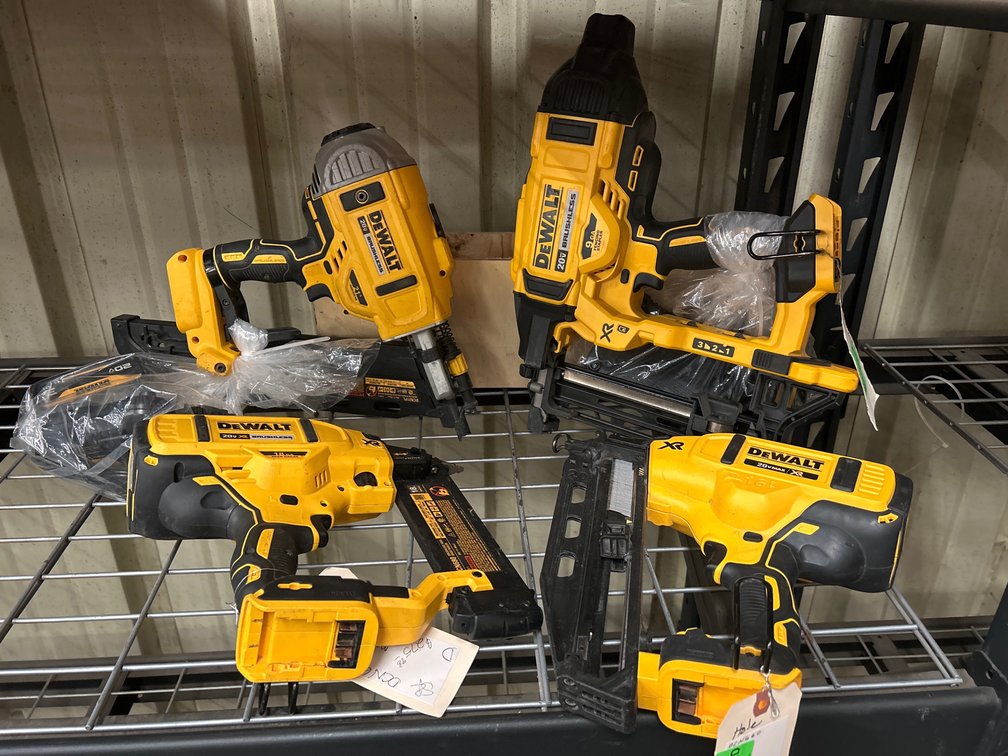 DeWalt 20V Nailers, includes (2) Batteries and Chargers, 4pcs, inv #m04675, m04517, ro621-1, ro360-2