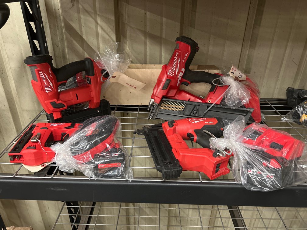 Milwaukee M18 Nailers, Includes (4) Batteries and Chargers, 4pcs, inv #ro329, ro279-2, ro148-1, ro249