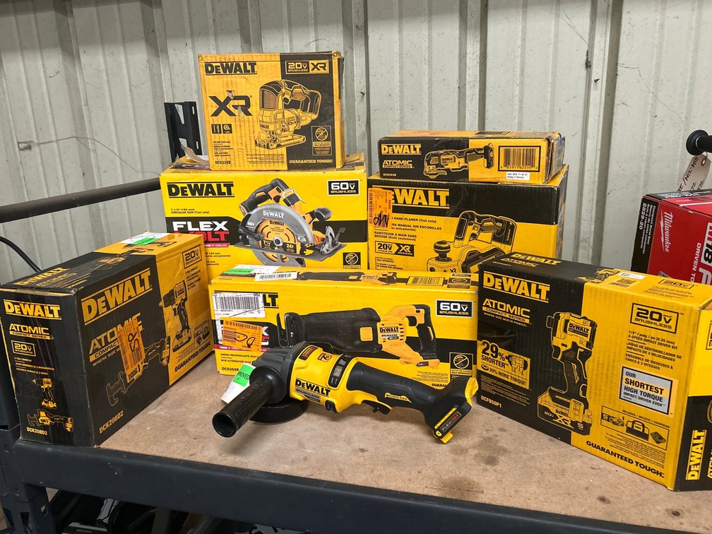 DeWalt 60V & 20V Power Tools, 20V Battery w/ Charger included, 9pcs, inv #xdeb7tk1463 