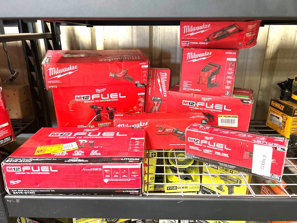 Milwaukee M12 Power Tools, includes Battery and Charger, 9pcs, inv #xmib8tk1202