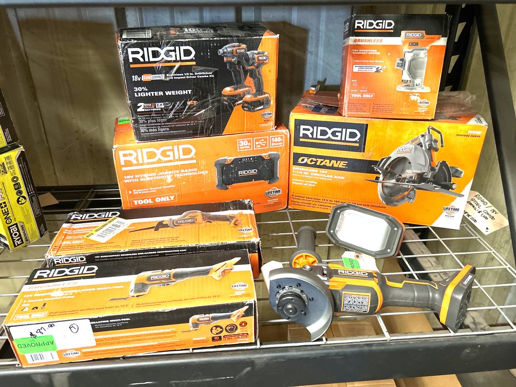Ridgid 18V Power Tools, includes Battery and Charger, 8pcs, inv #xrib8tk1100