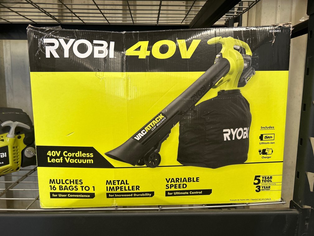 Ryobi 40V Leaf Vac, includes Battery and Charger, inv #m05622