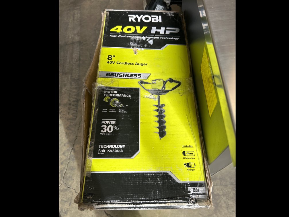 Ryobi 40V Auger w/ 8in Bit, includes Battery And Charger, inv #m071011
