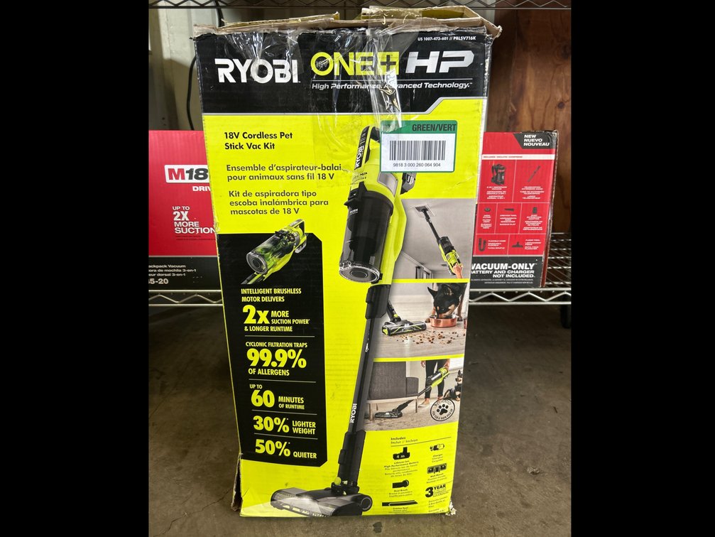 Ryobi 18V One+ HP Pet Stick Vac, includes Battery and Charger, inv #c50047