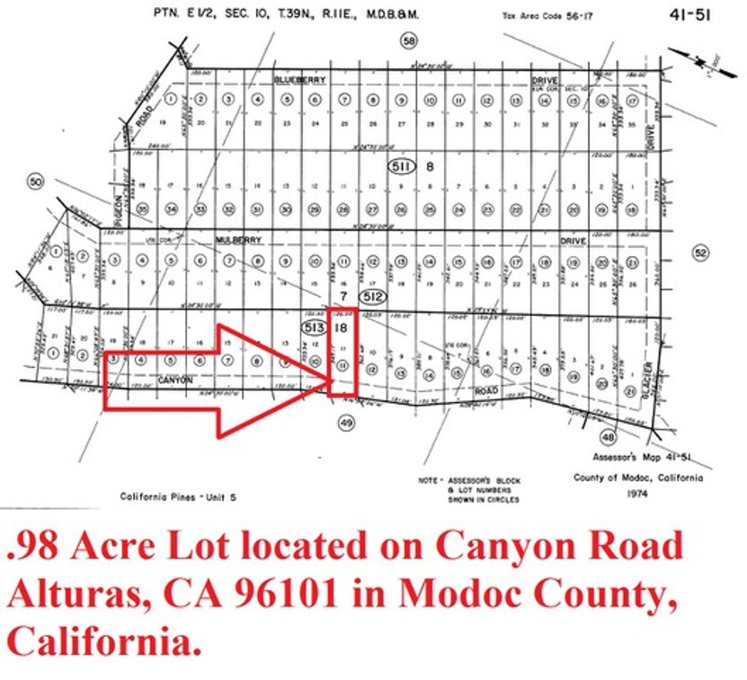 Modoc County Lot, .98 Acre Lot located on Canyon Road Alturas, CA 96101 in Modoc County, Ca. APN #041-513-011-000 ALL TAXES PAID