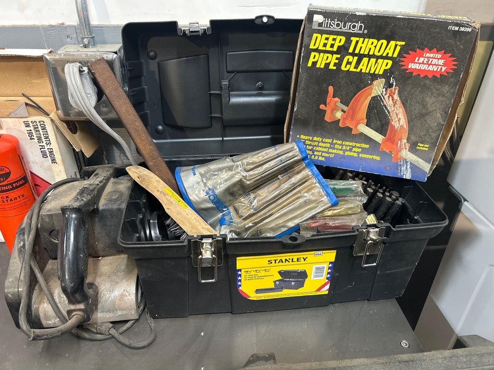 Assorted Hand Tools, Belt Sander and Tool Box