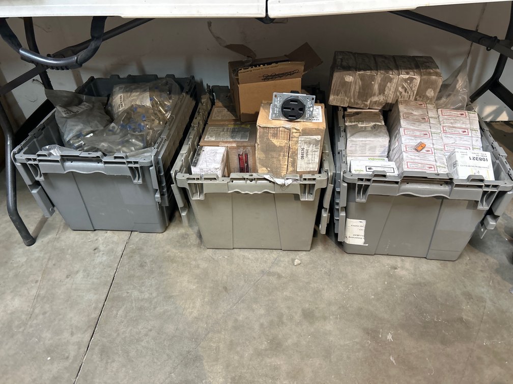 Assorted Connectors and 3 Phase Outlets, Contents of 3 Totes