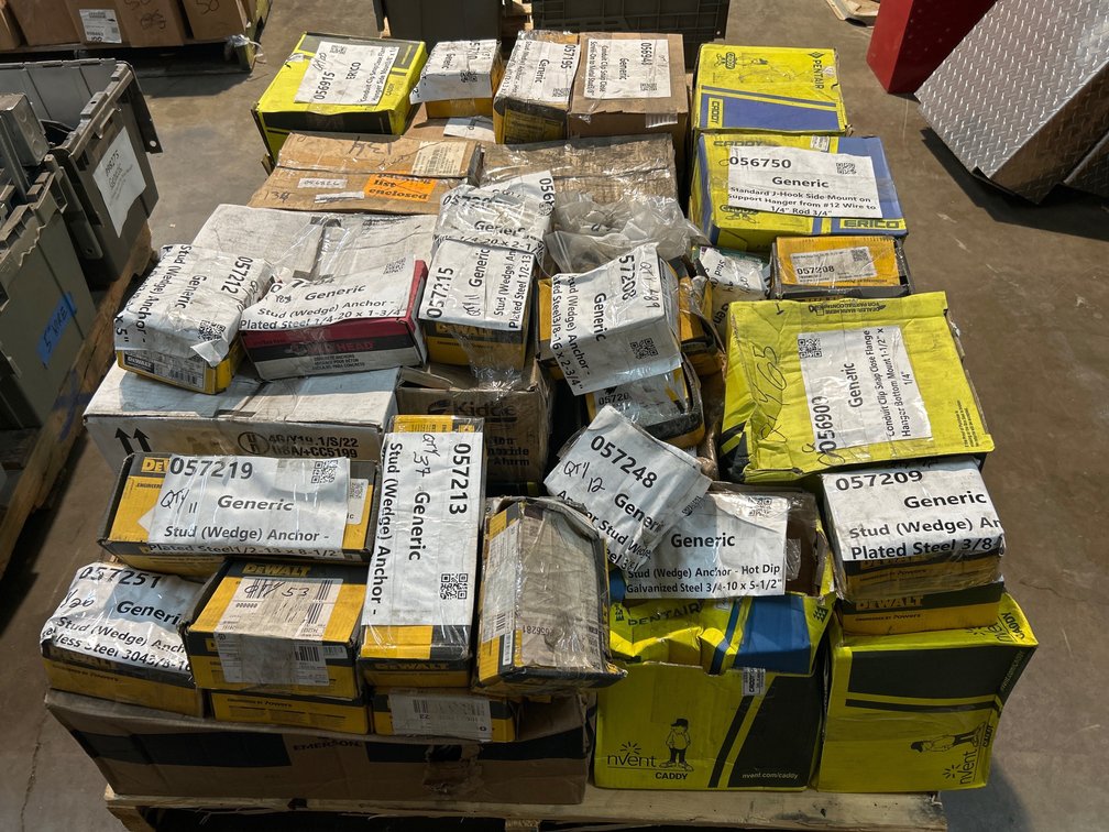 Assorted Stud Anchors, J-Hooks and Conduit Clips, Contents of Paller
