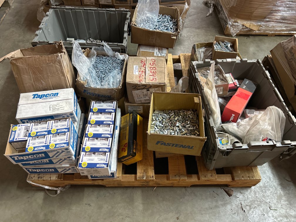 Assorted Bolts, Screws, and Fasteners, contents of Pallet
