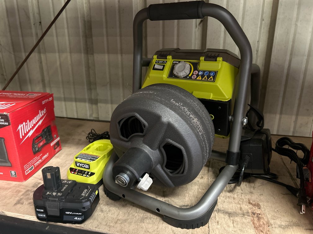 Ryobi 18V/Hybrid Drain Snake, includes Battery and Charger, inv #m051709
