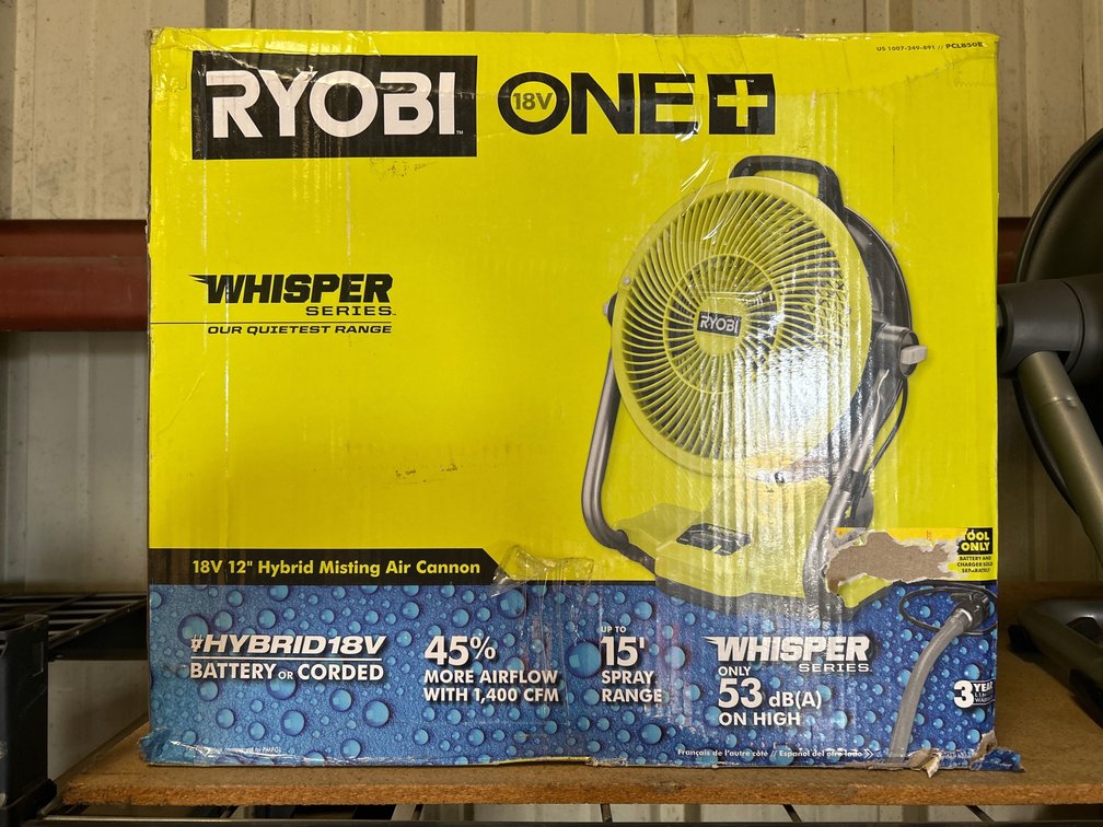 Ryobi 18V/Hybrid 12in Misting Air Cannon, Tool Only, inv #05604
