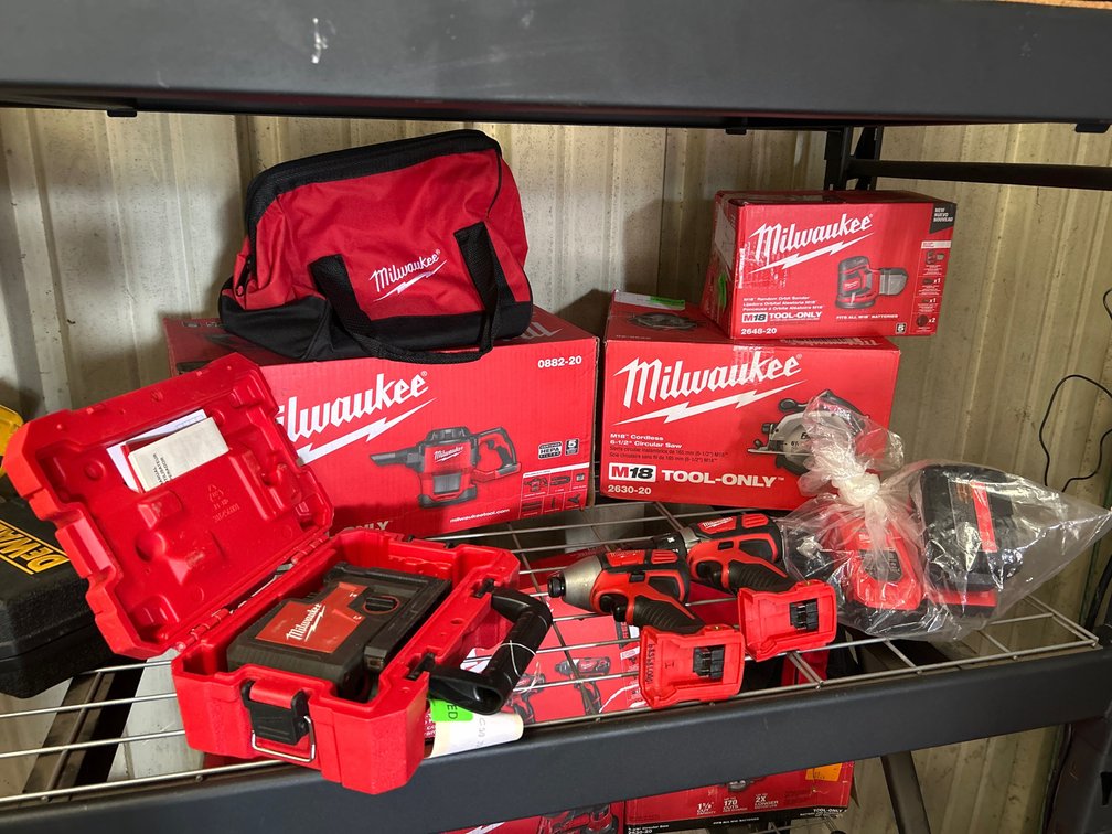 Milwaukee M18 Power Tools, Includes Battery and Charger, 6pcs, inv # min185tk599, c50356