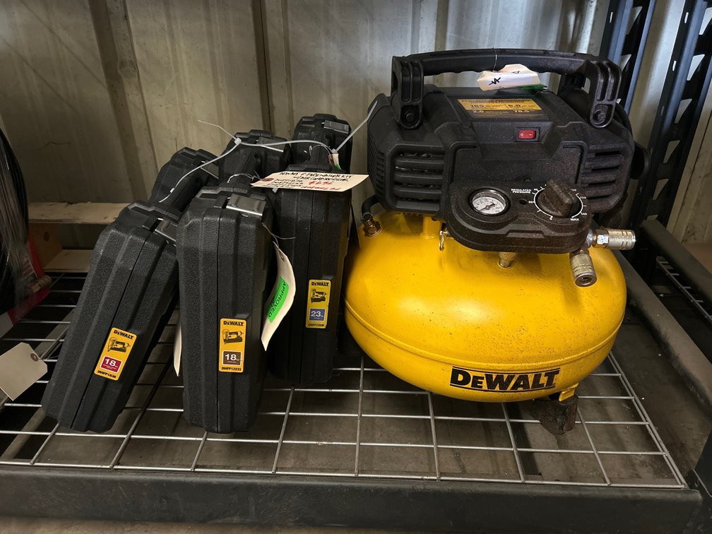 DeWalt 6 Gallon Compressor w/ (3) Nailers, inv #m09bs636