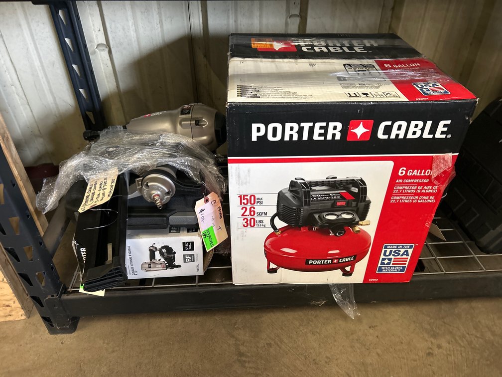 Porter Cable 6 Gallon Compressor w/ (3) Nailers, inv #m9pccw745