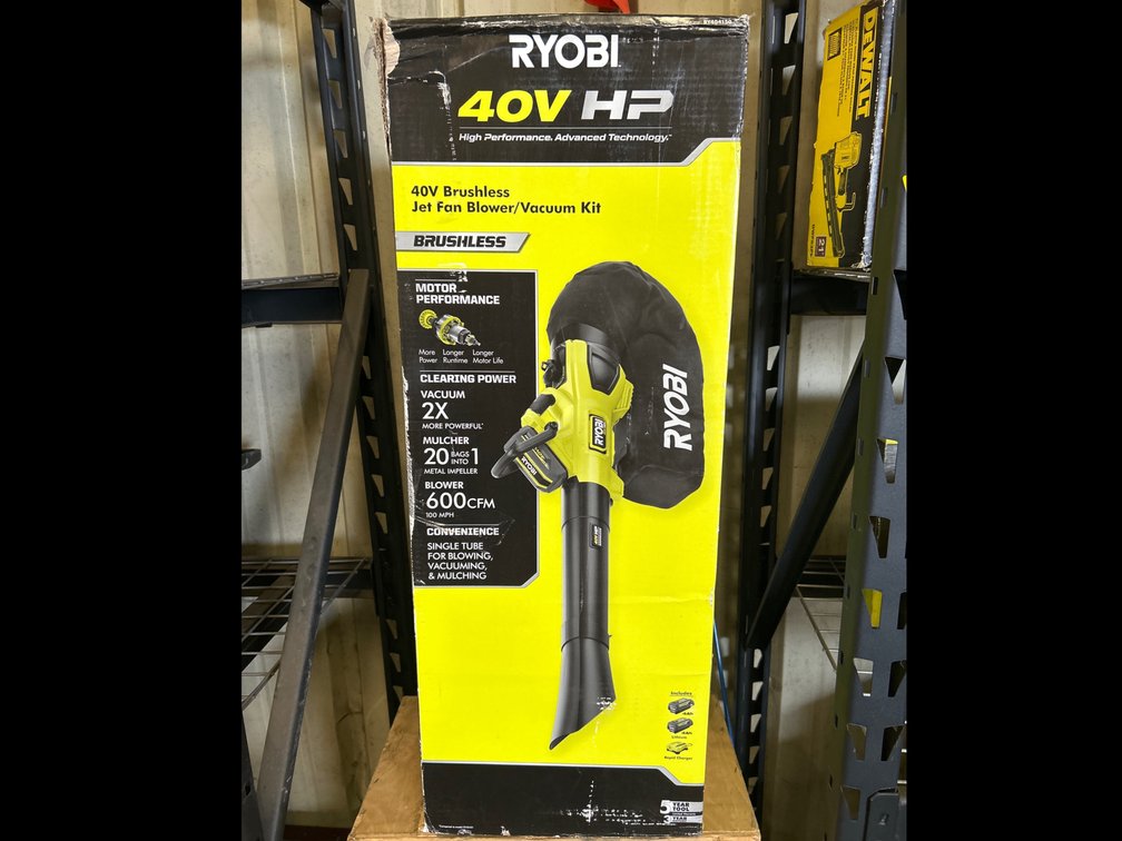 Ryobi 40V HP Brushless Jet Fan Blower/Vac, includes Battery and Charger, inv #m07892