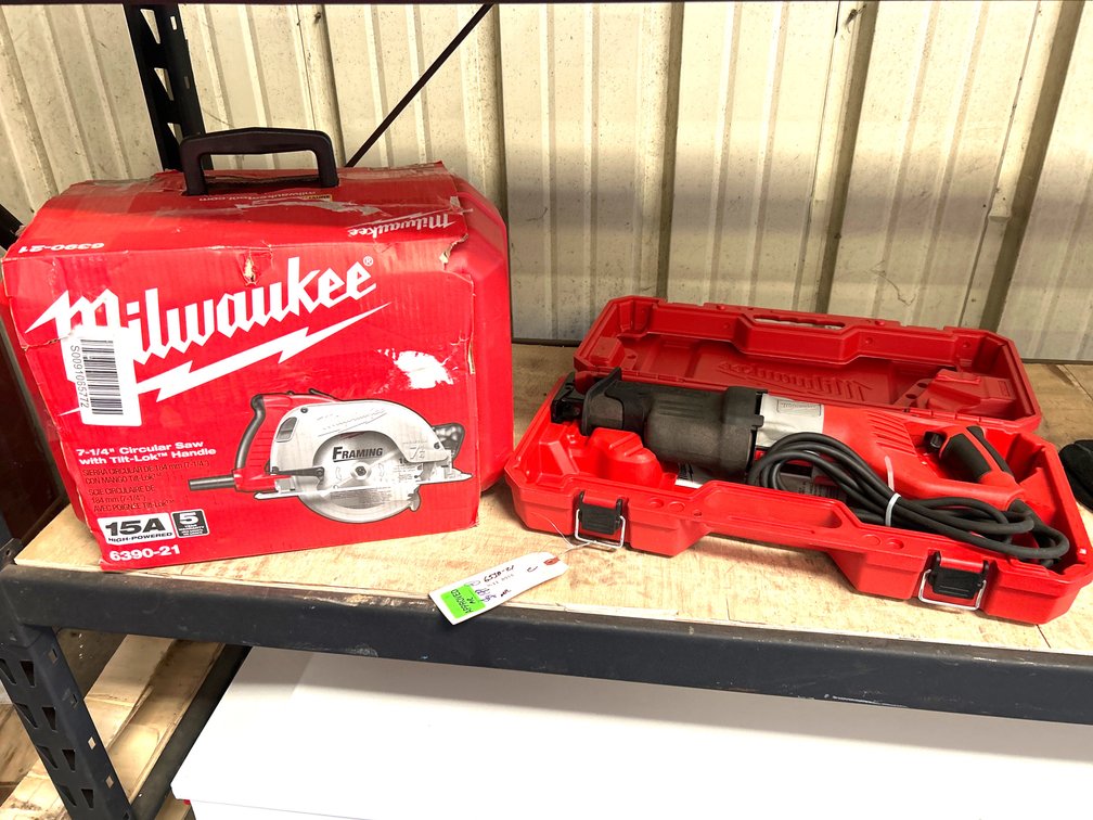 Milwaukee 7 1/4in Framing Circular Saw w/ Super Sawzall, 2pcs, inv #m110944, m090766