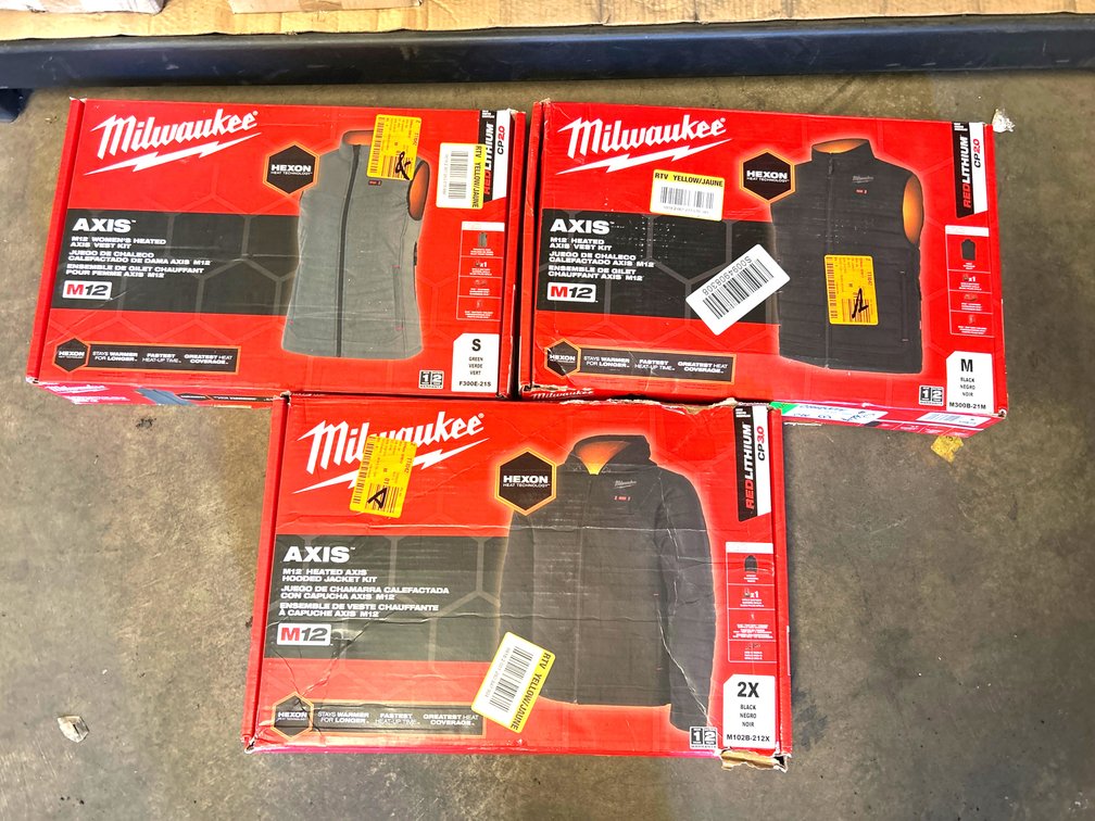 Milwaukee M12 Heated Jacket & Vests, 3pcs, includes Battery and Charger, inv #m10010, m10238