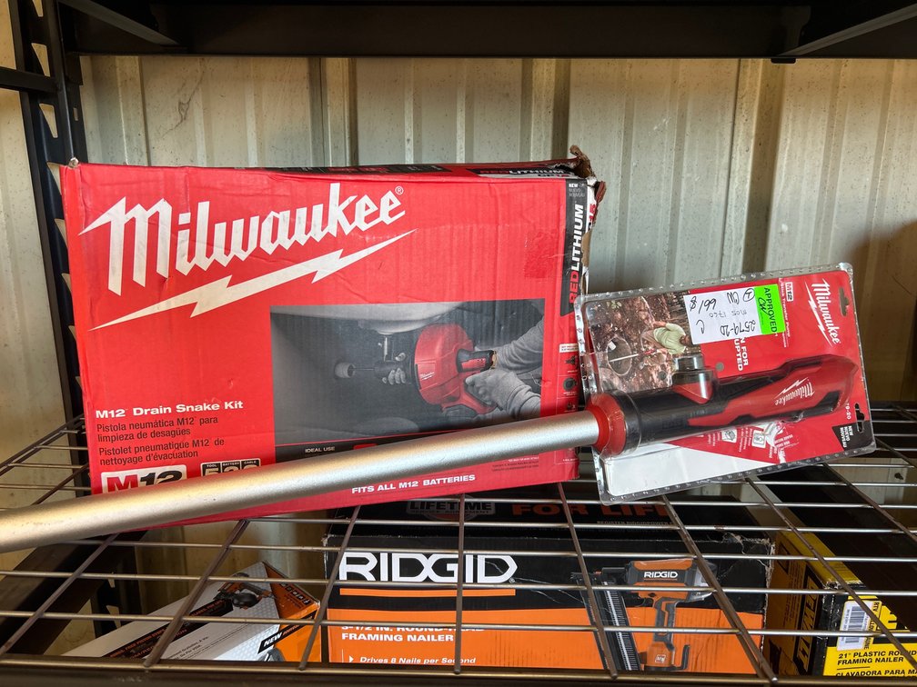 Milwaukee M12 Drain Snake Kit w/ Stick Transfer Pump, inv #m051760, m121014