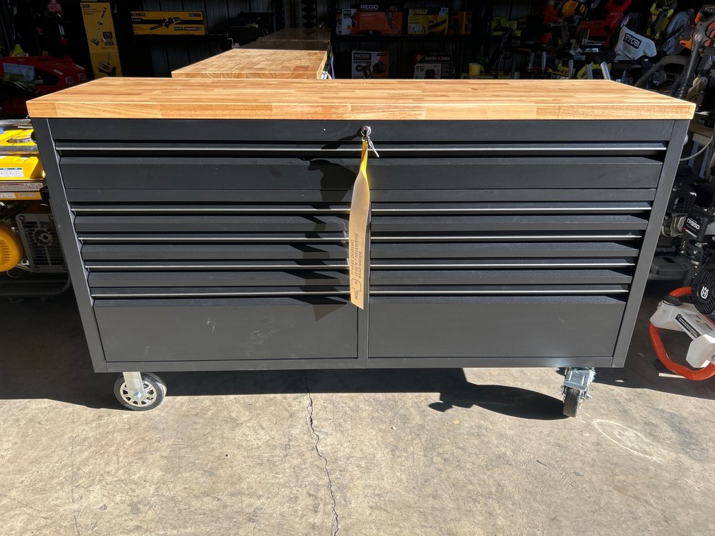 Unused 61in 9 Drawer Heavy Duty Work Bench w/ Wood Top
