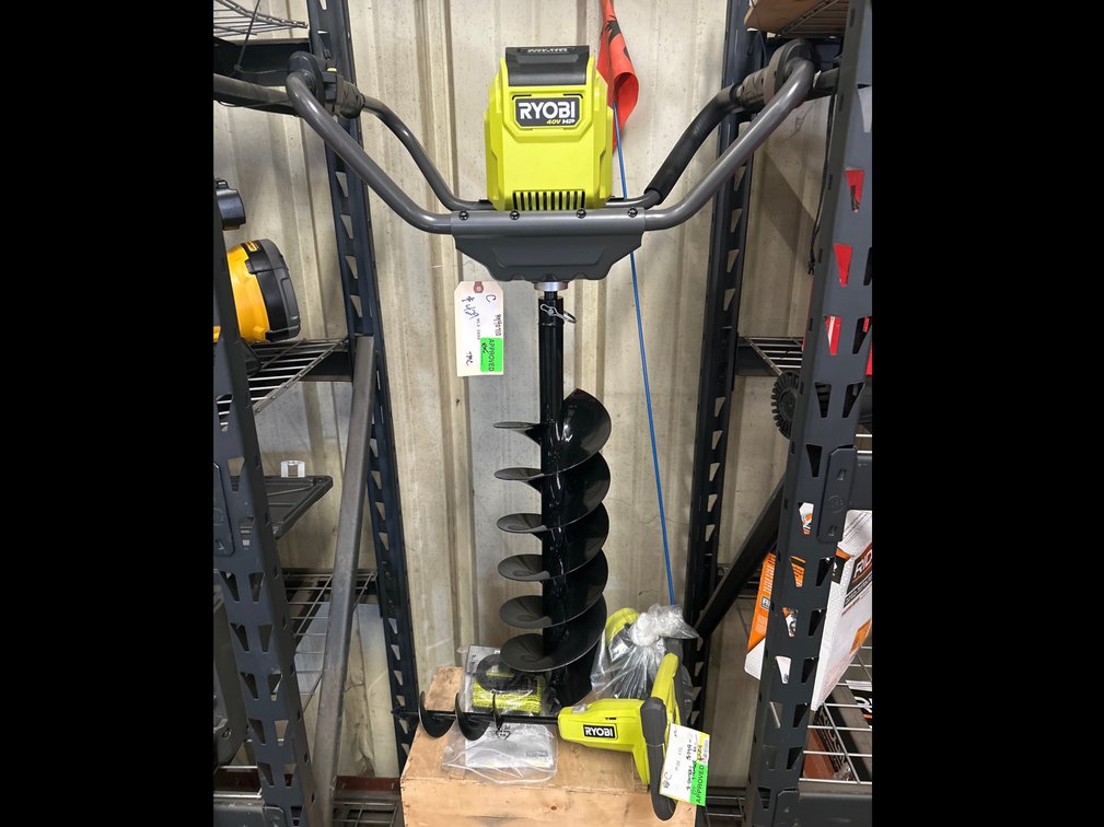 Ryobi 40V HP 8in Auger w/ 18V 3in Auger, 2pcs, includes Batteries and Chargers, inv #m130888, m06475