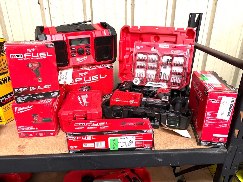 Milwaukee M18 Power Tools, 8pcs, includes (2) Batteries and Charger, inv #mi81593