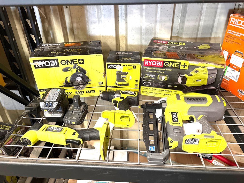 Ryobi 18V Power Tools, 6pcs, includes (2) Batteries and Charger, inv #m11cw690