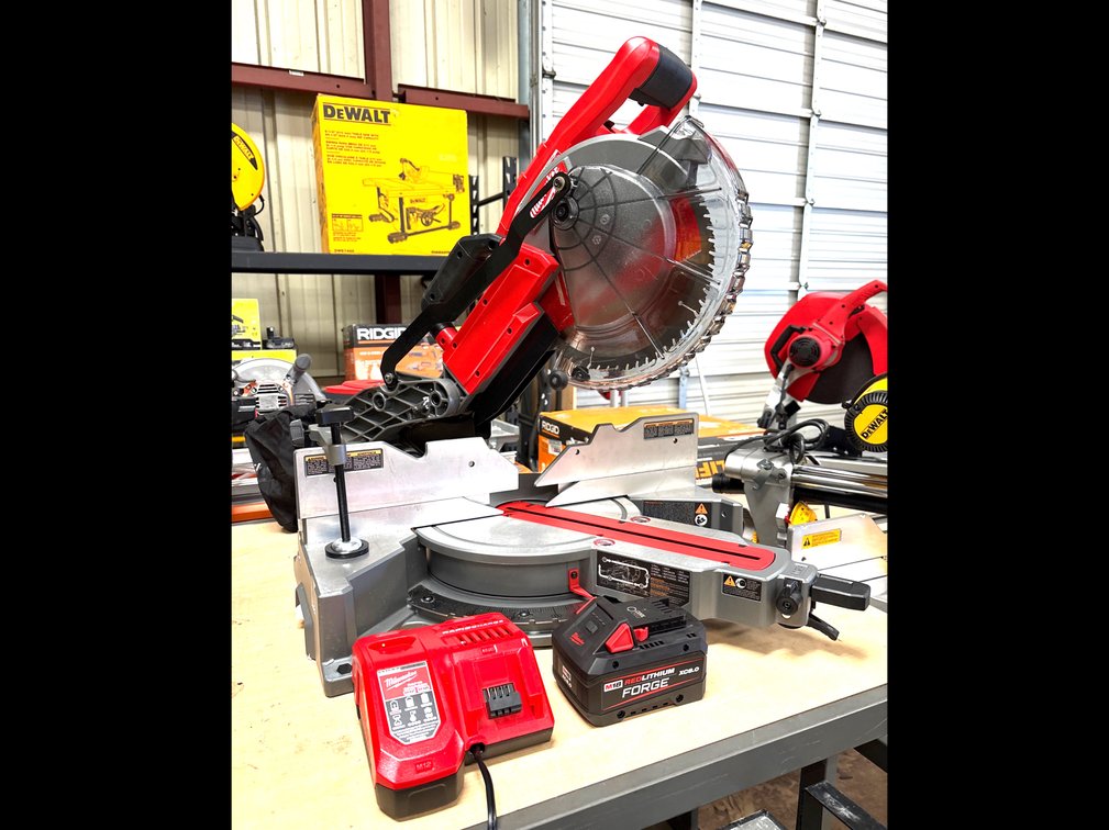 Milwaukee M18 10in Sliding Miter Saw, includes (1) XC8.0 Battery and Charger, inv #m150242599